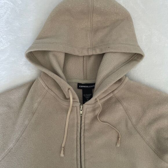 Express womens full zip beige/gold hoodie size medium - Picture 2 of 6